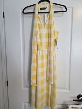 Yellow and White Gingham Halter Dress